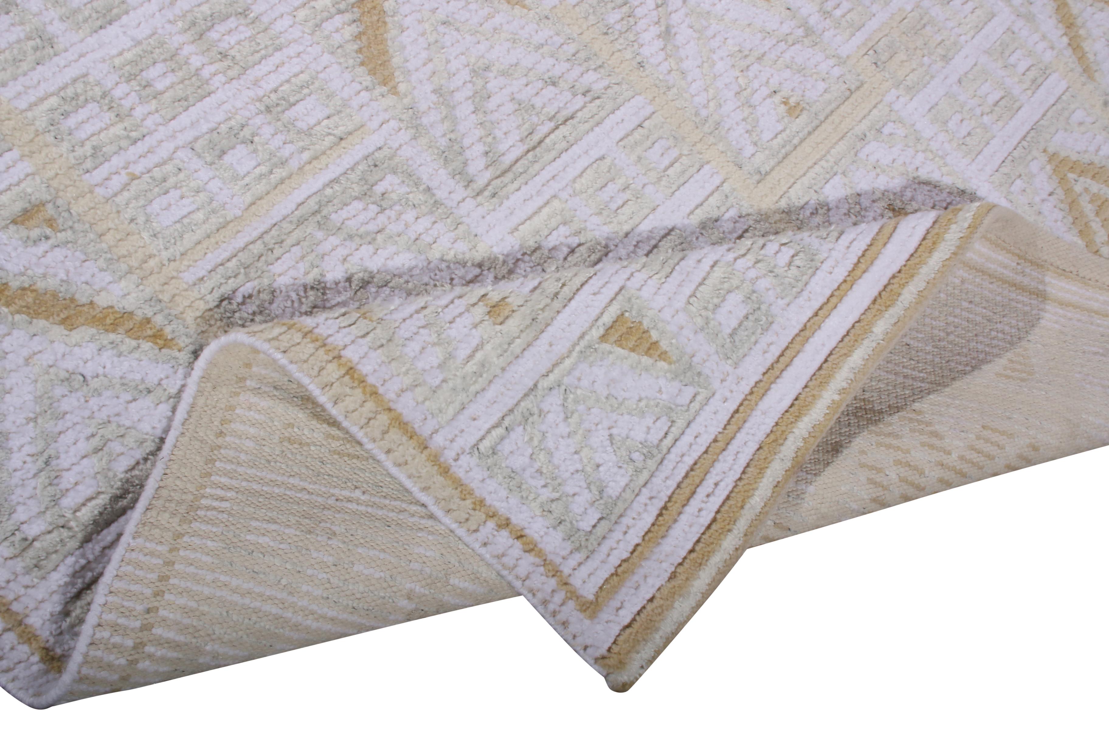 Hand-Knotted Scandinavian Style Pile Rug Swedish White and Gold-Brown Pattern by Rug & Kilim