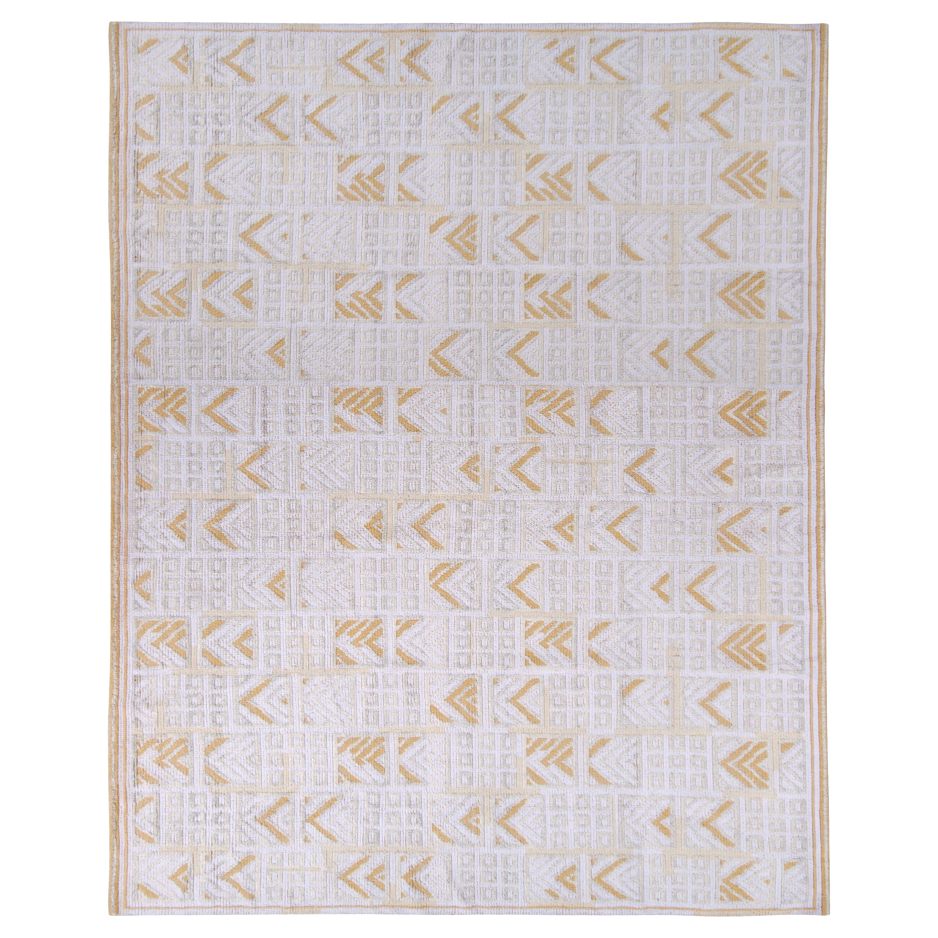 Scandinavian Style Pile Rug Swedish White and Gold-Brown Pattern by Rug & Kilim