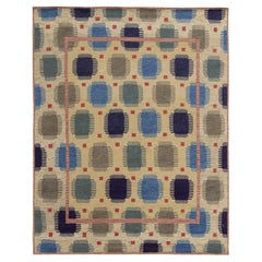 Tapis & Kilim's - Tapis de style scandinave en beige-marron, motif géométrique bleu