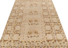 Rug & Kilim's Scandinavian Style Rug in Beige-Brown, Gold Geometric Pattern