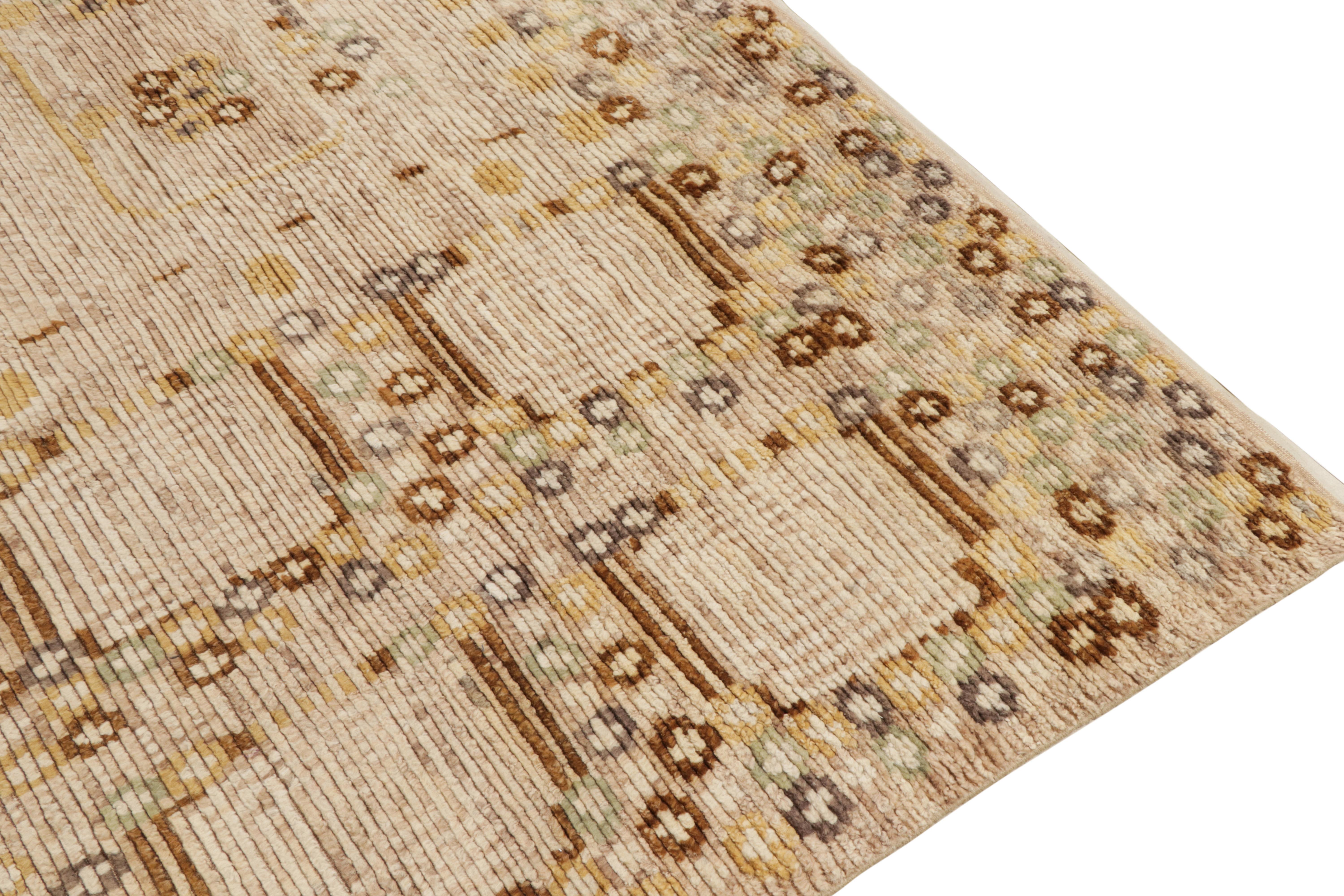 Hand-Knotted Rug & Kilim's Scandinavian Style Rug in Beige-Brown, Gold Geometric Pattern For Sale