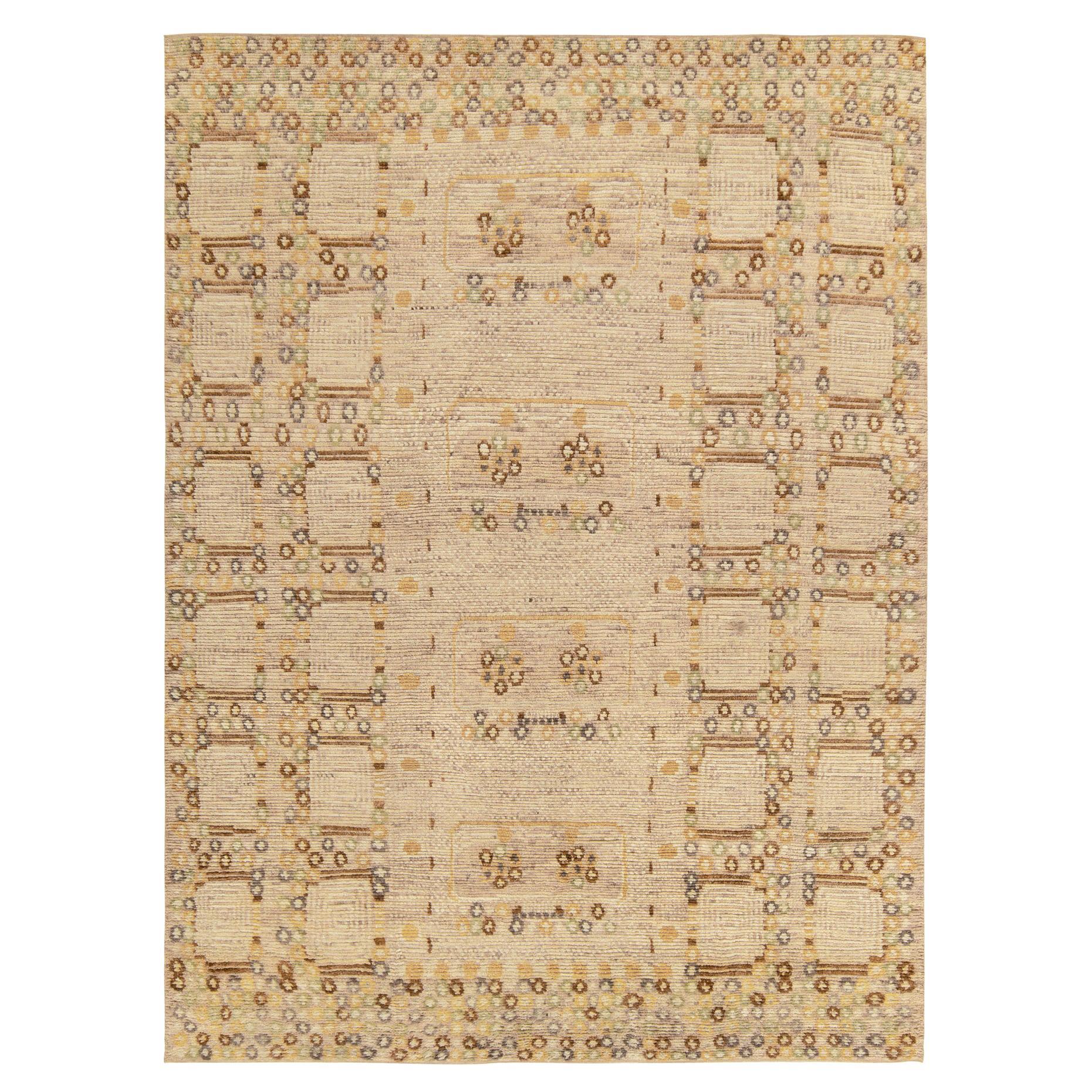 Tapis et tapis de style scandinave Kilim en beige-marron, motif géométrique doré en vente