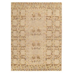 Teppich & Kelim-Teppich im skandinavischen Stil in Beige-Braun, Gold mit geometrischem Muster