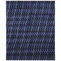 Rug & Kilim's Scandinavian Style Rug in Blue and Black Geometric Pattern