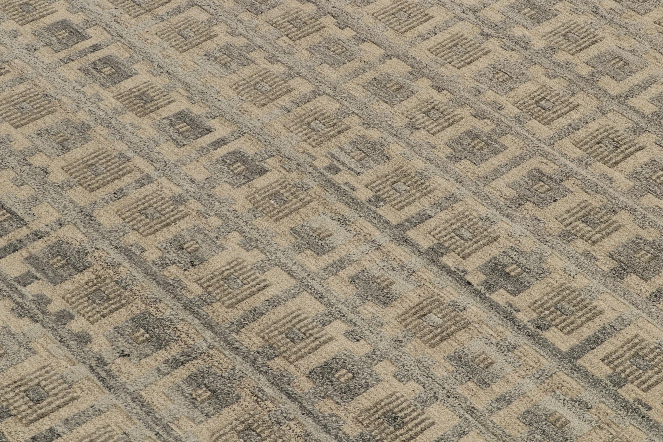 Teppich & Kelim-Teppich im skandinavischen Stil in Grau, Beige mit geometrischem Muster (Indisch) im Angebot