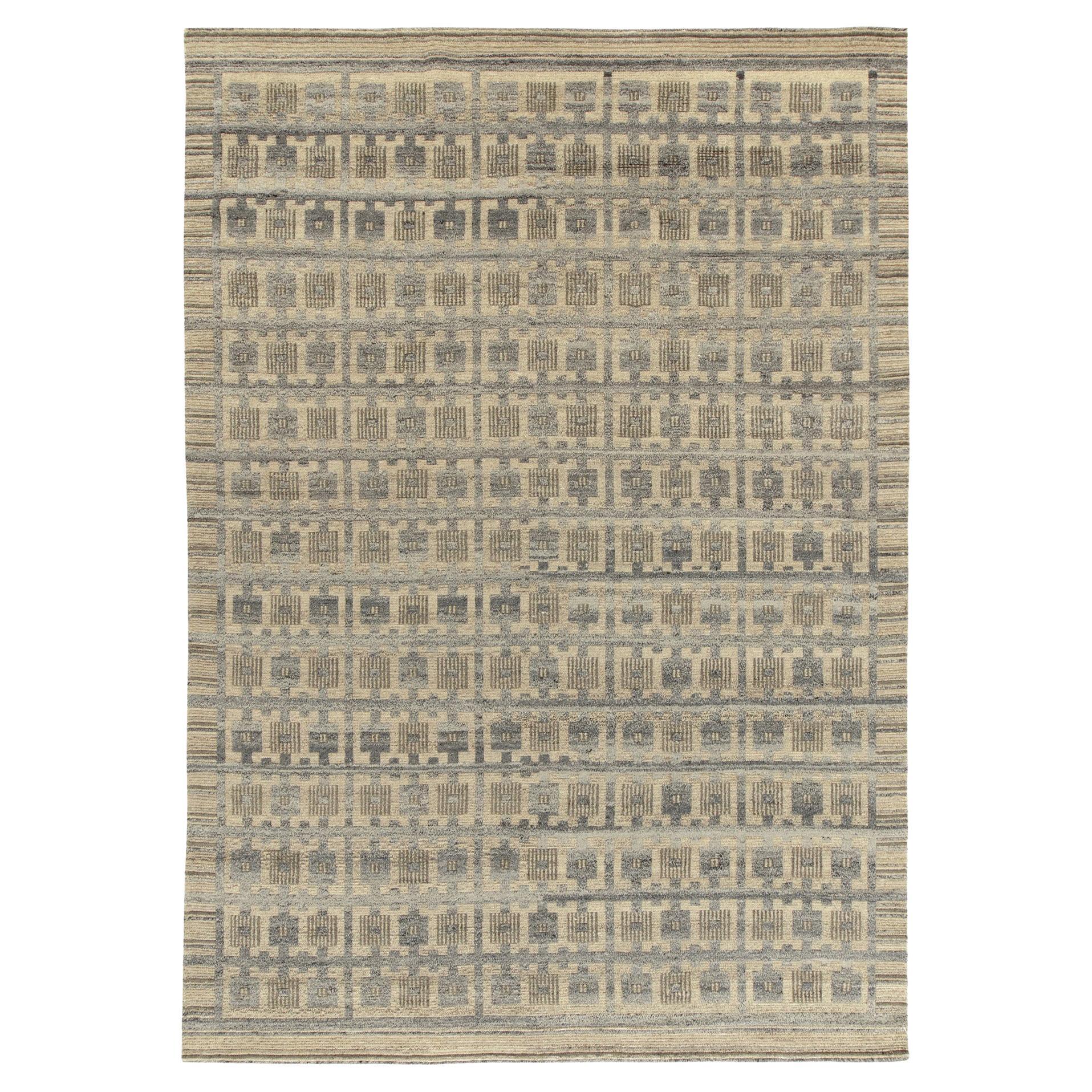 Teppich & Kelim-Teppich im skandinavischen Stil in Grau, Beige mit geometrischem Muster