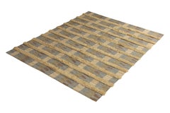 Rug & Kilim's Scandinavian Style Rug Striped High-Low Beige Blue Pattern