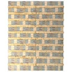 Rug & Kilim's Scandinavian Style Rug Striped High-Low Beige Blue Pattern