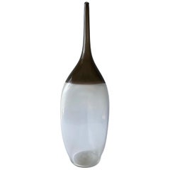 Scandinavian Style Smoked Grey and Frosted Hand Blown Glass Modern Bottle Form