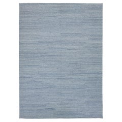 Scandinavian Style Solid Blue Flat Weave Rug - Minimalist 
Reversible Design