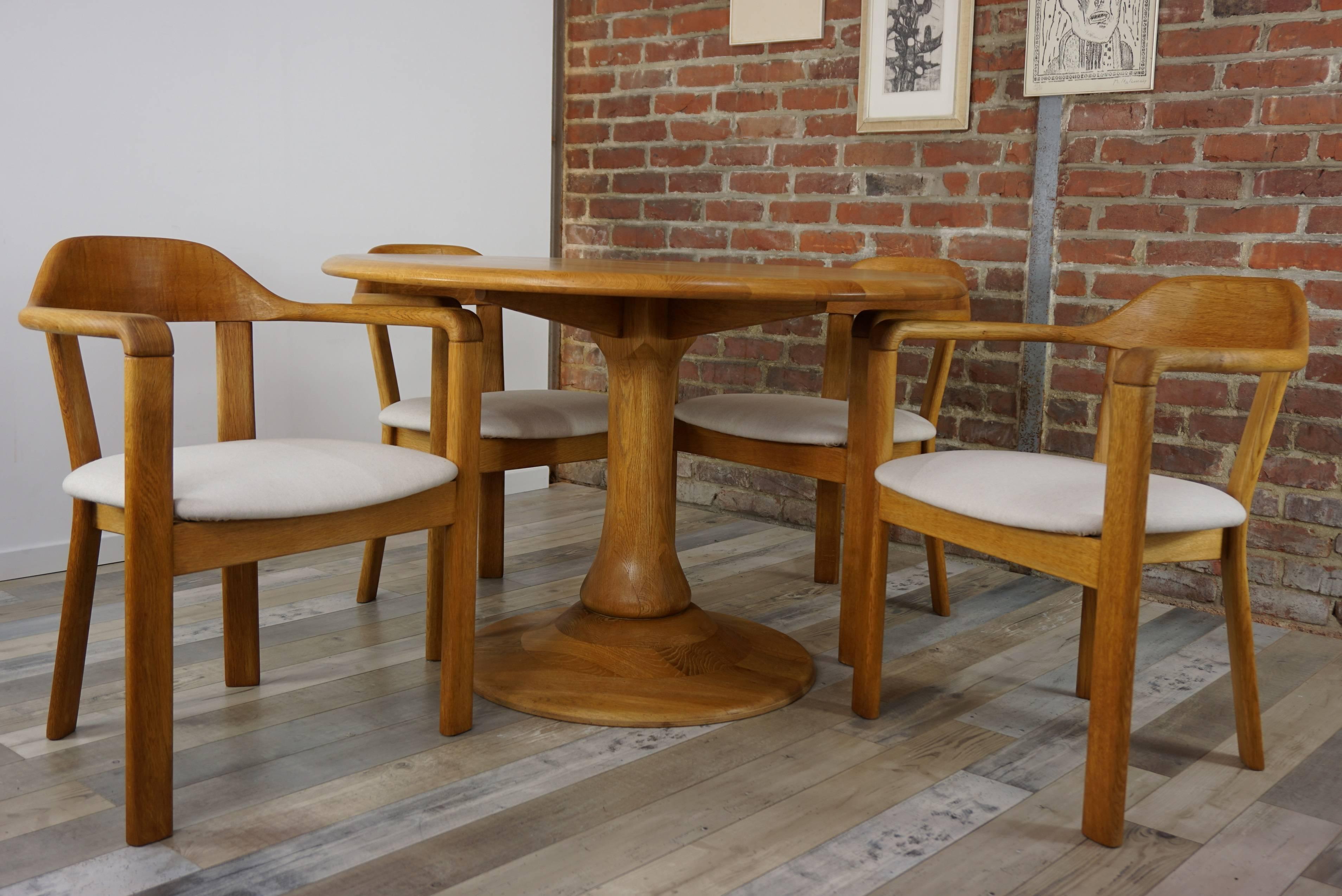 Scandinavian Style Solid Oak Dining Set In Good Condition In Tourcoing, FR