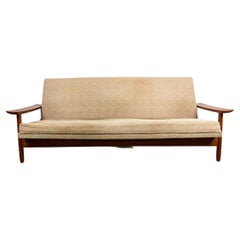 Scandinavian Style Solid Teak & Fabric 4-Seat Sofa/Daybed by Gerard Guermonprez