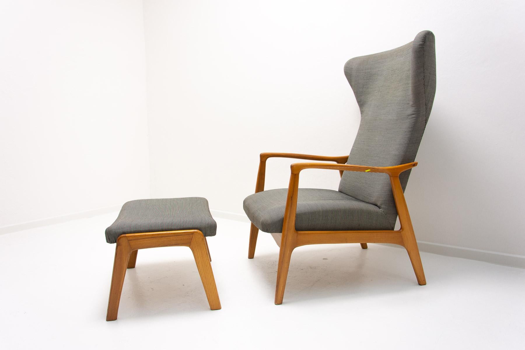 Mid-Century Modern Scandinavian Style Wingback Chair with a Pouffe by Krásna Jizba, 1960s