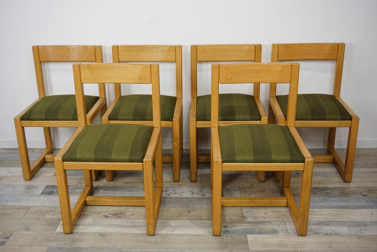 20th Century Scandinavian Style Wooden and Fabric Set of 6 Dining Chairs For Sale