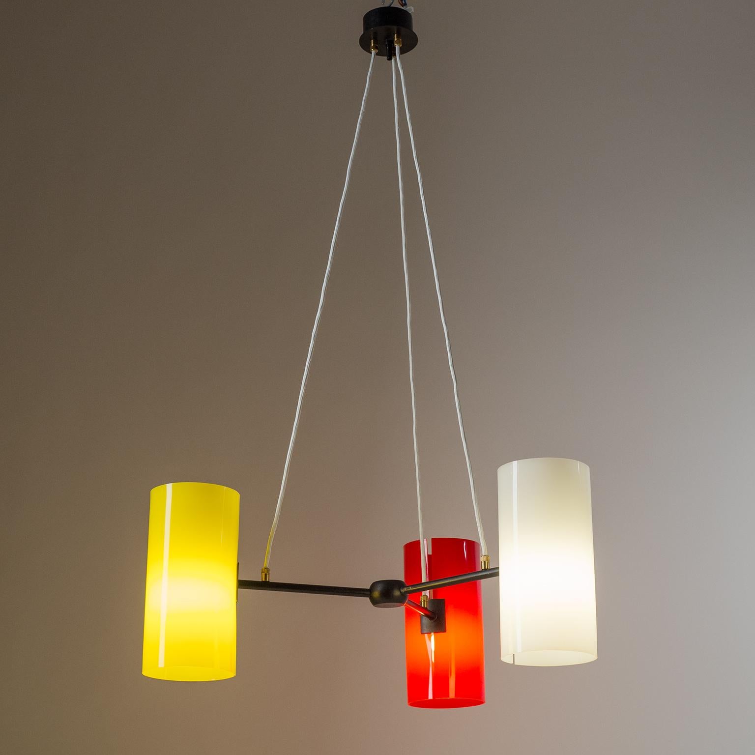 Scandinavian Suspension Light, 1960s, Red, Yellow and White For Sale 2