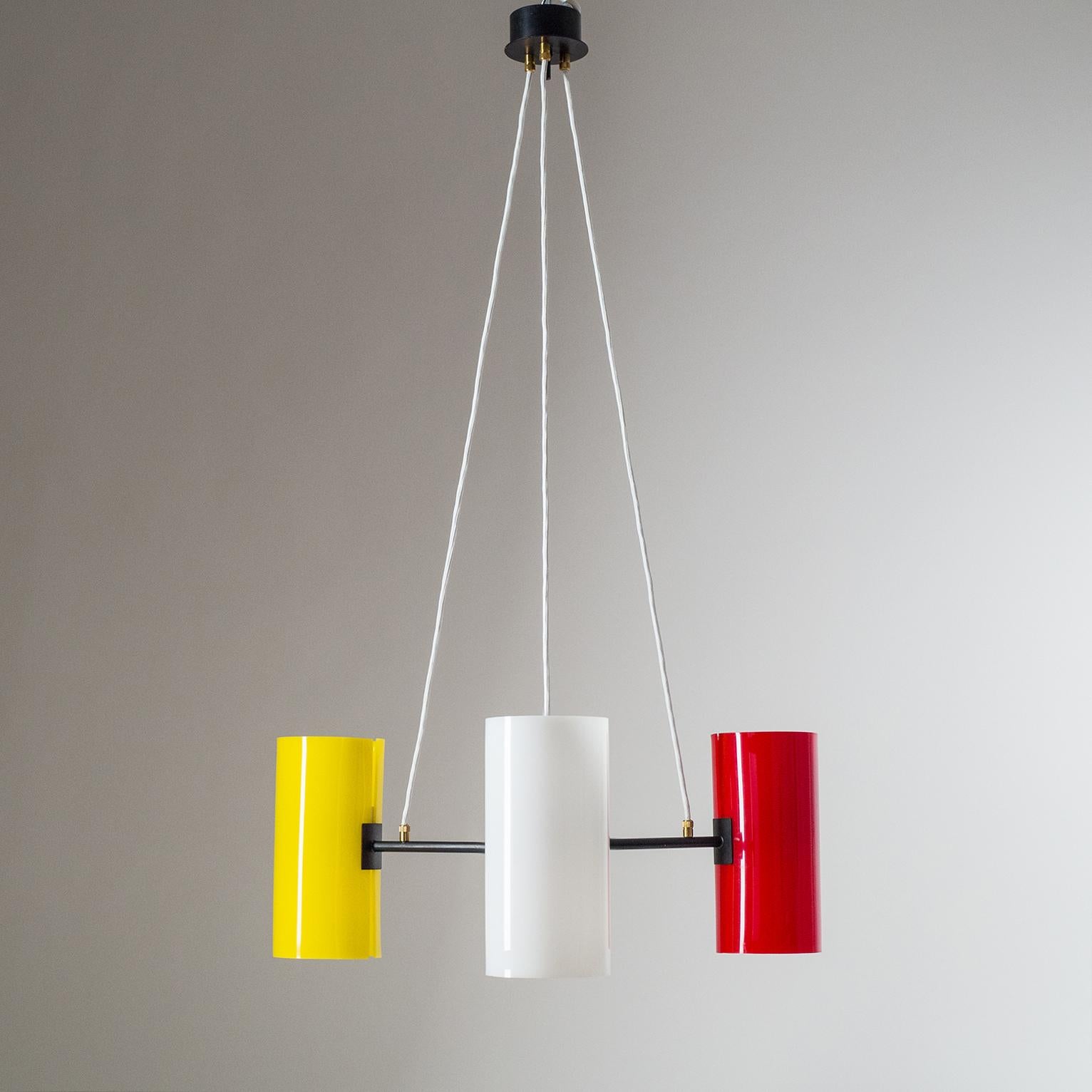 Scandinavian Suspension Light, 1960s, Red, Yellow and White For Sale 6