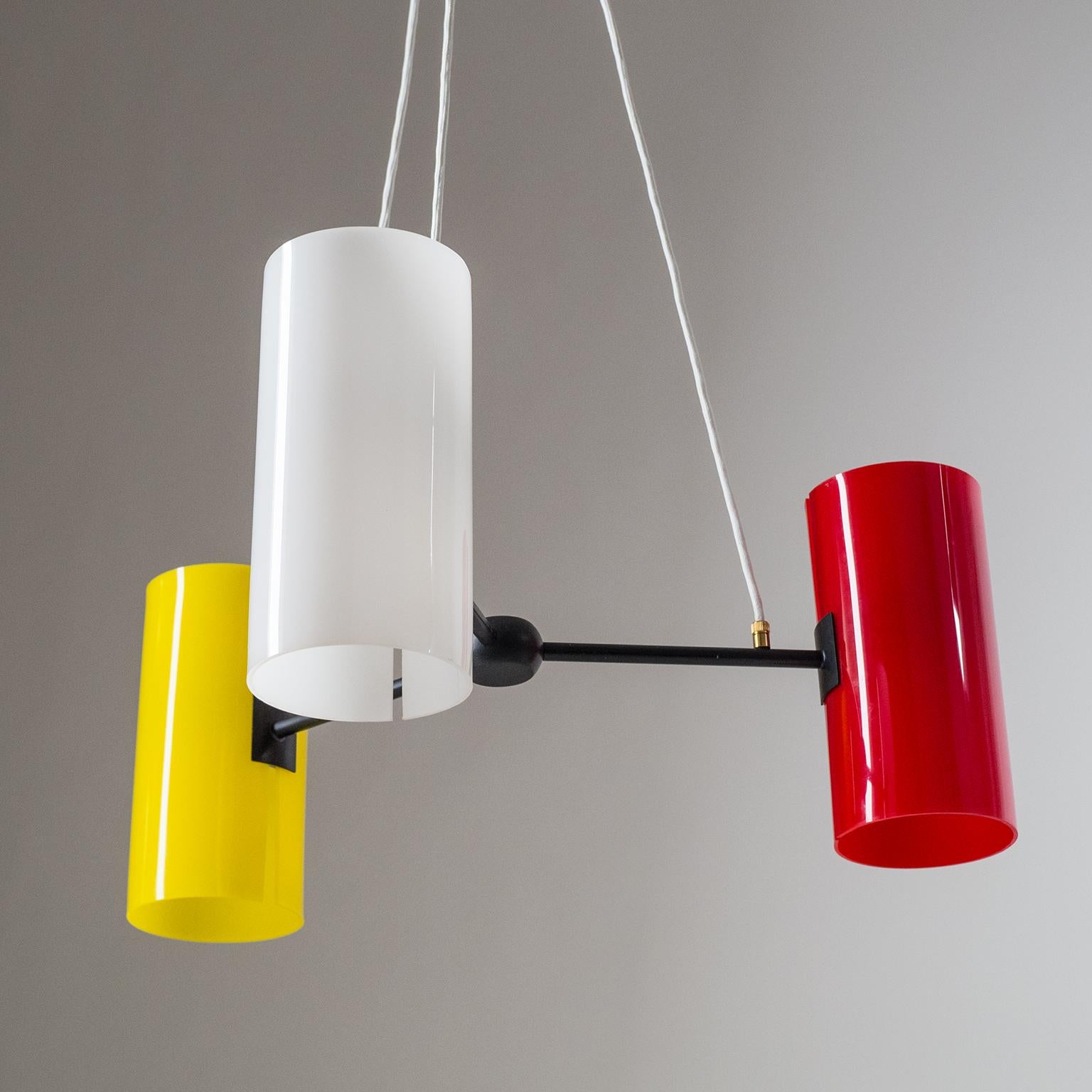 Lacquered Scandinavian Suspension Light, 1960s, Red, Yellow and White For Sale