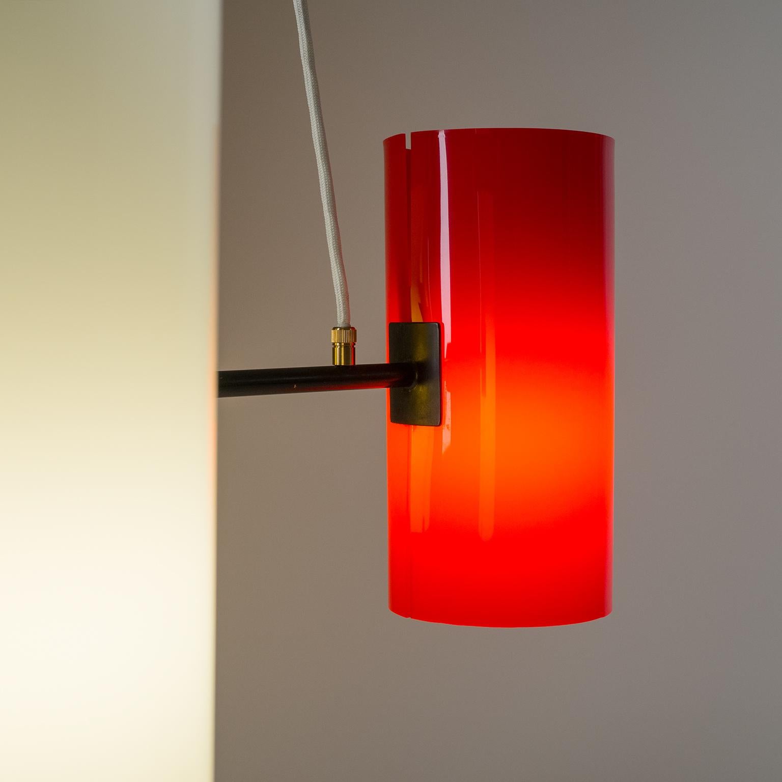 Scandinavian Suspension Light, 1960s, Red, Yellow and White For Sale 1
