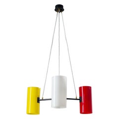 Scandinavian Suspension Light, 1960s, Red, Yellow and White