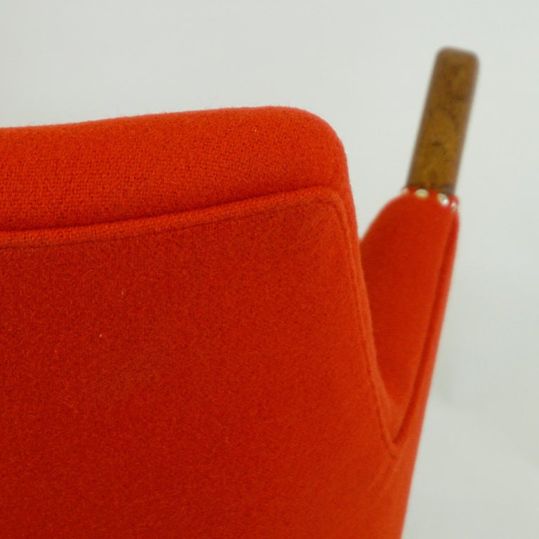 Scandinavian Svend Skipper Mini Bear Teak Lounge Chair with New Red Fabric For Sale 7