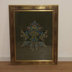 Scandinavian Swedish 1960s Wall Hanging Crewel Picture Wall Art Blue Green