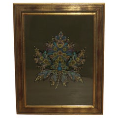 Scandinavian Swedish 1960s Wall Hanging Crewel Picture Wall Art Blue Green