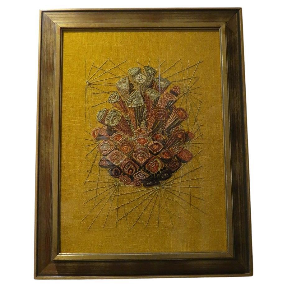 Scandinavian Swedish 1960s Wall Hanging Crewel Picture Wall Art
