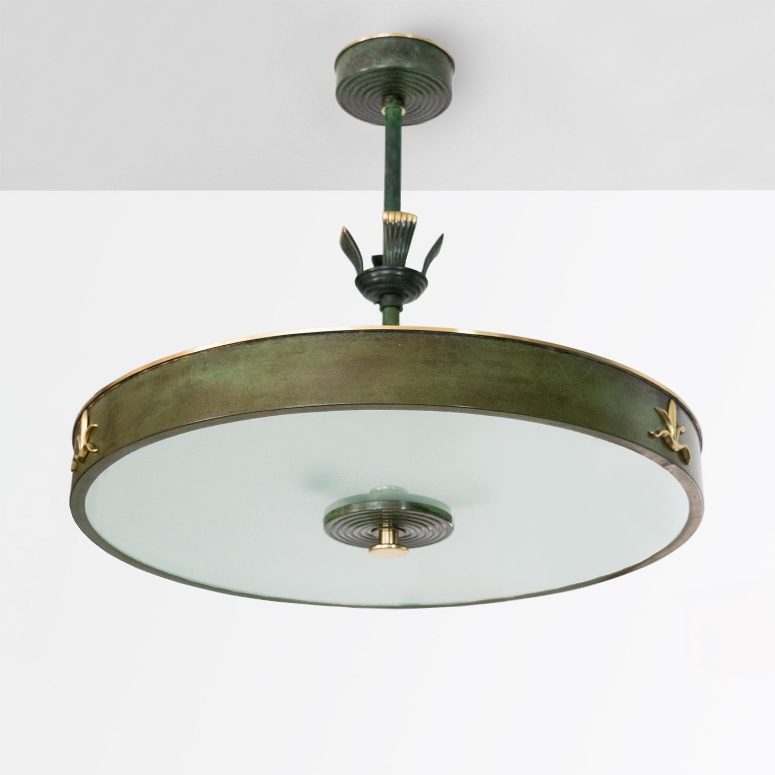 Scandinavian Modern Scandinavian, Swedish Art Deco Patinated Brass “Lilly” Pendant Made by Bohlmarks