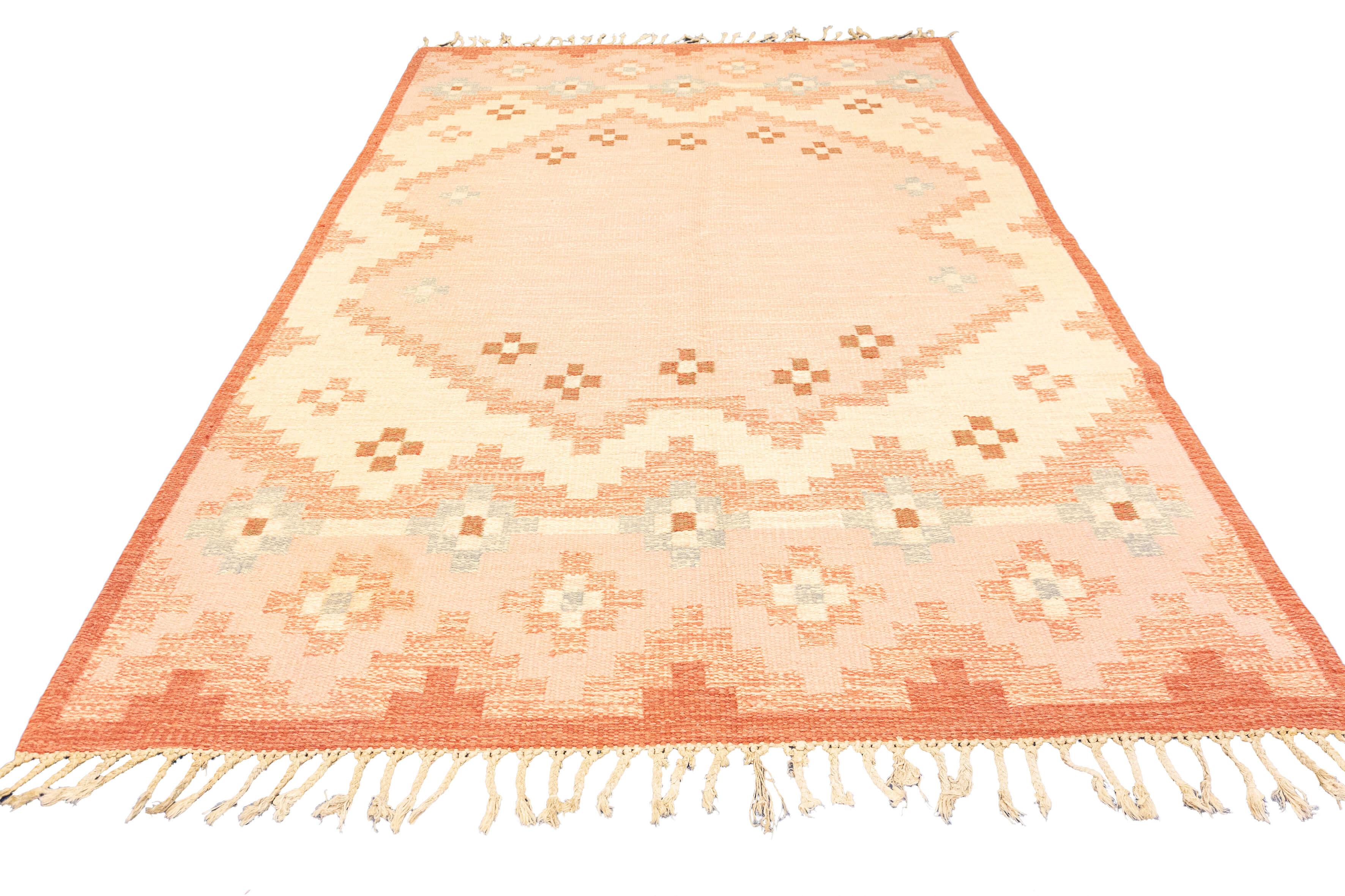 This is a Scandinavian Rug Soft Color Palette, featuring elegant shades of beige, pinkish tones, and warm browns. With its geometric design and impeccable craftsmanship, this rug exudes a sense of refined sophistication and understated beauty. The