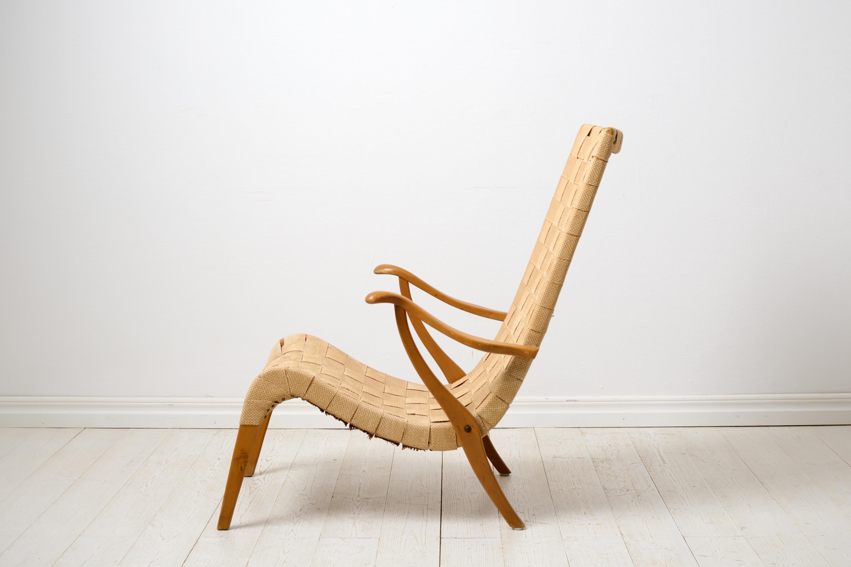 Scandinavian Modern Scandinavian Swedish Modern Axel Larsson Vintage Woven Lounge Chair  For Sale