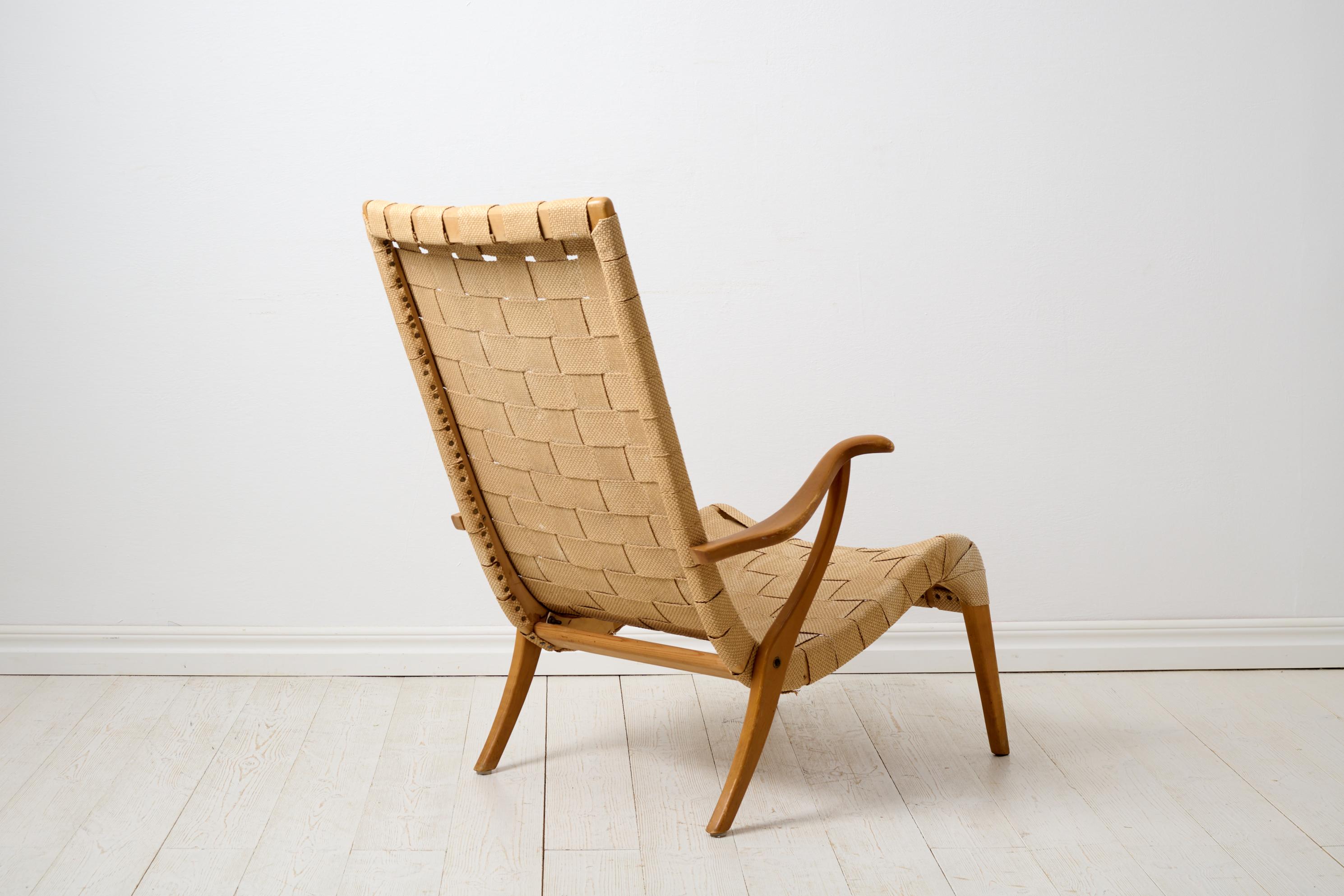 Scandinavian Swedish Modern Axel Larsson Vintage Woven Lounge Chair  In Good Condition For Sale In Kramfors, SE