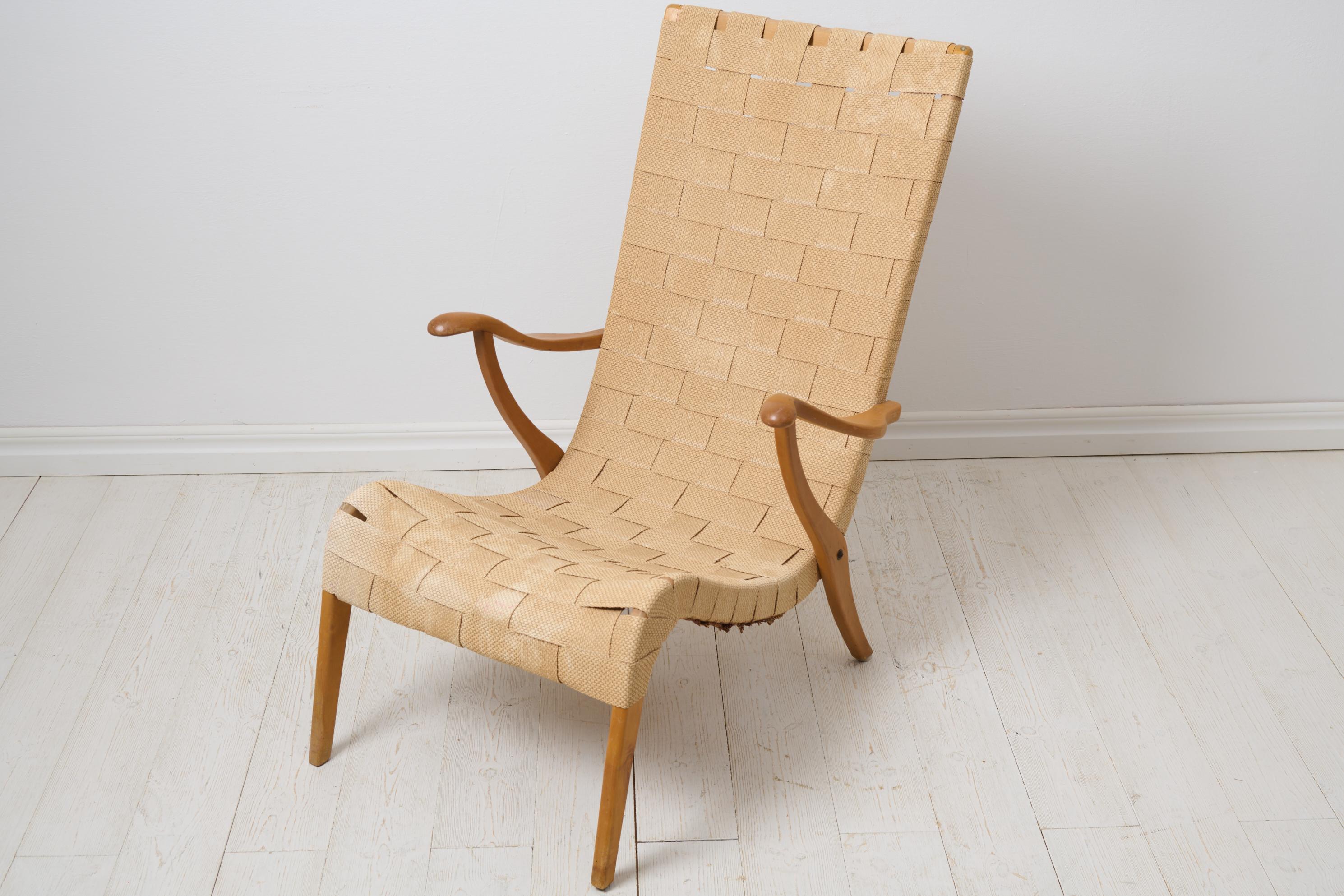 20th Century Scandinavian Swedish Modern Axel Larsson Vintage Woven Lounge Chair  For Sale