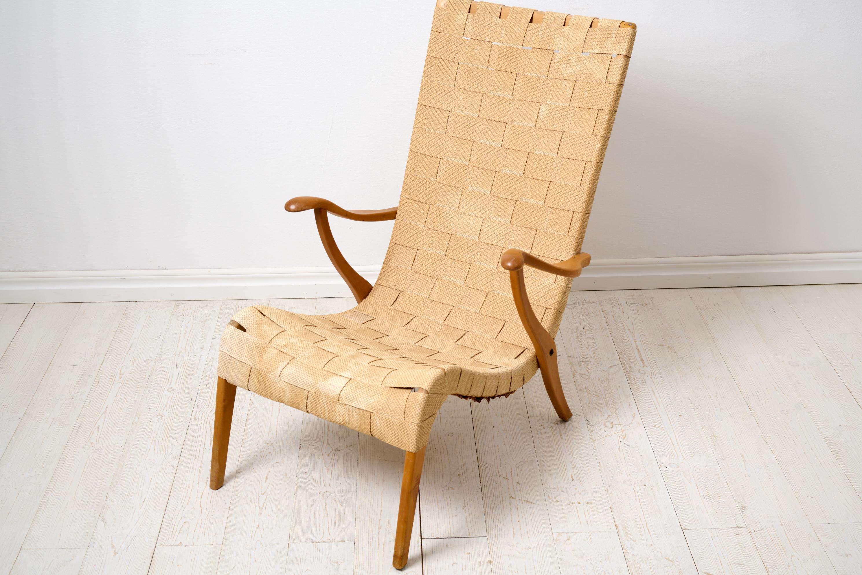 Fabric Scandinavian Swedish Modern Axel Larsson Vintage Woven Lounge Chair  For Sale