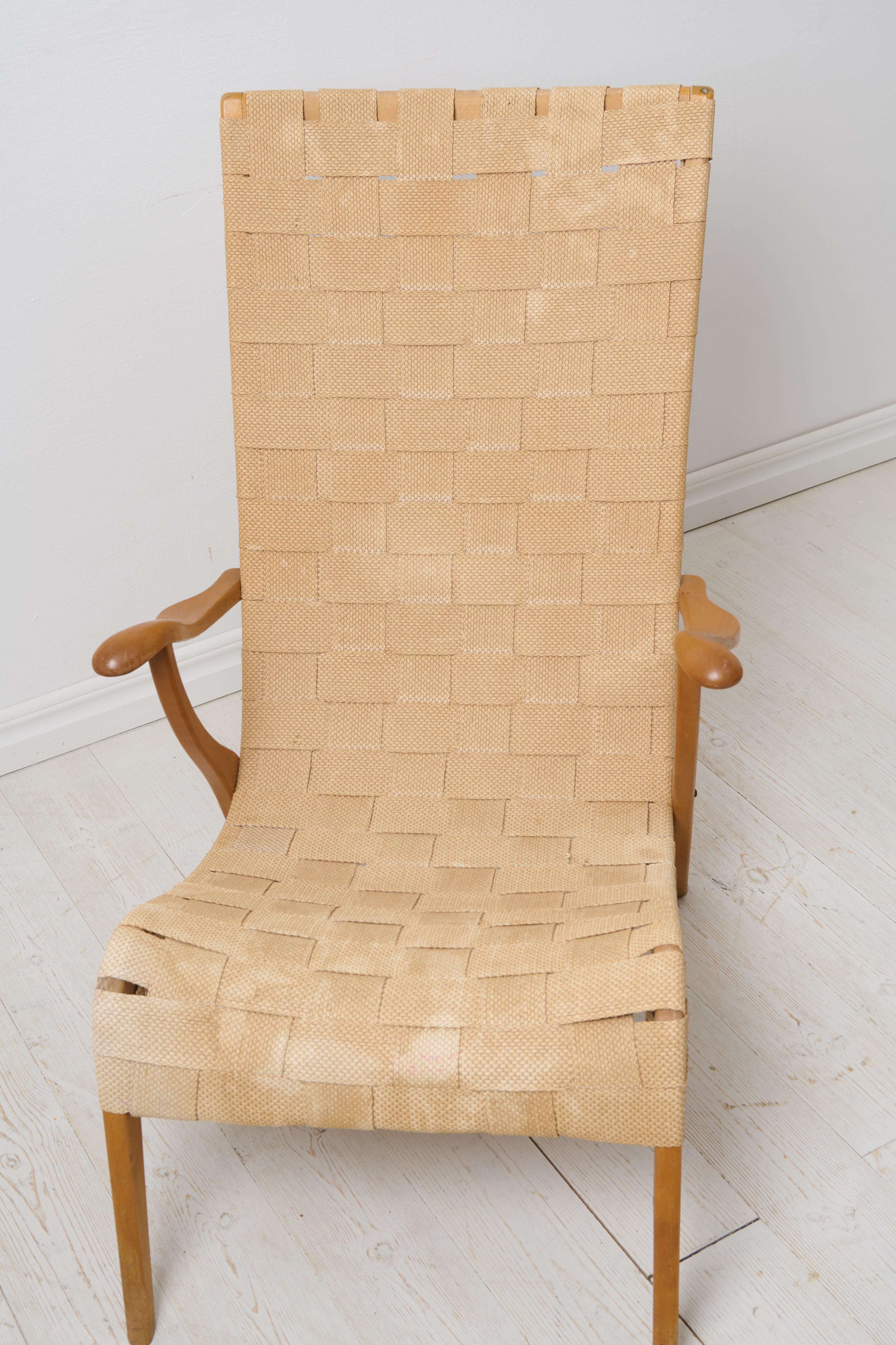 Scandinavian Swedish Modern Axel Larsson Vintage Woven Lounge Chair  For Sale 1