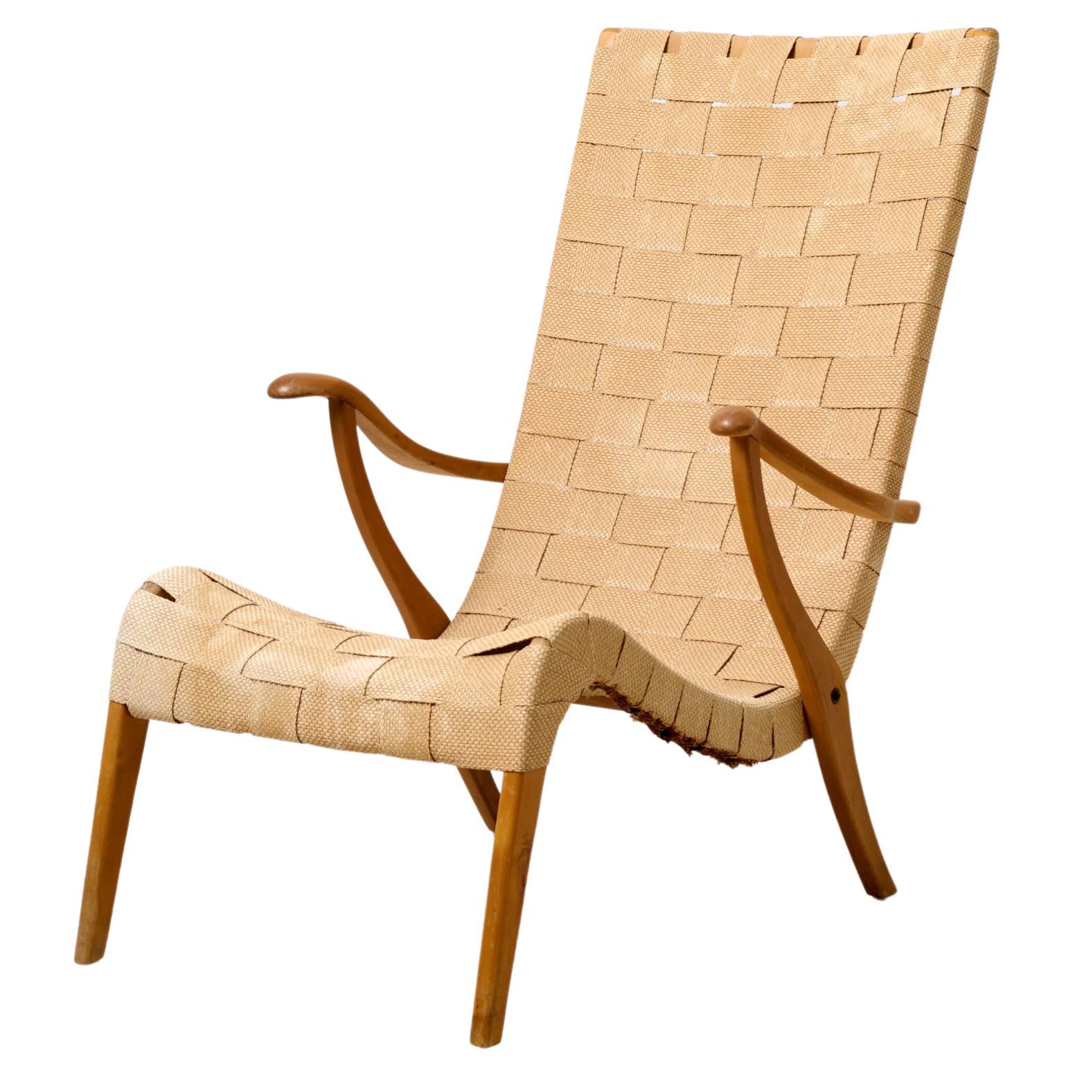 Scandinavian Swedish Modern Axel Larsson Vintage Woven Lounge Chair For Sale