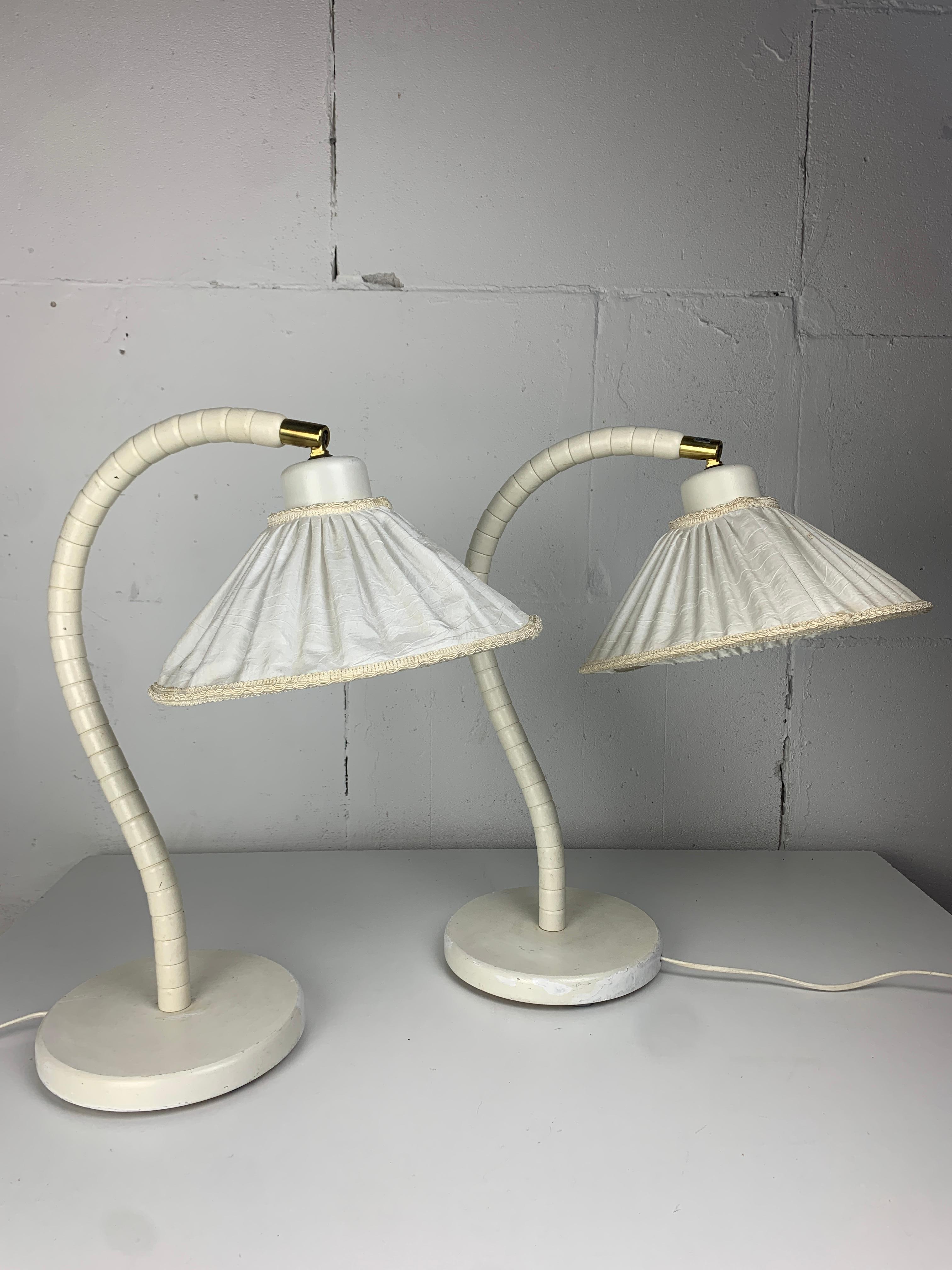 Lovely pair of bedside or table lamps by Markslojd, Sweden, 1960s - 1970s, marked. This pair in in good vintage condition, some light patina on the brass details and some touch ups on the lamps, especially on the bases as can be seen in the pics.