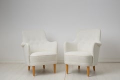 Skandinavische Schwedische Moderne Carl Malmsten Samsas Weiße Bouclé-Sessel