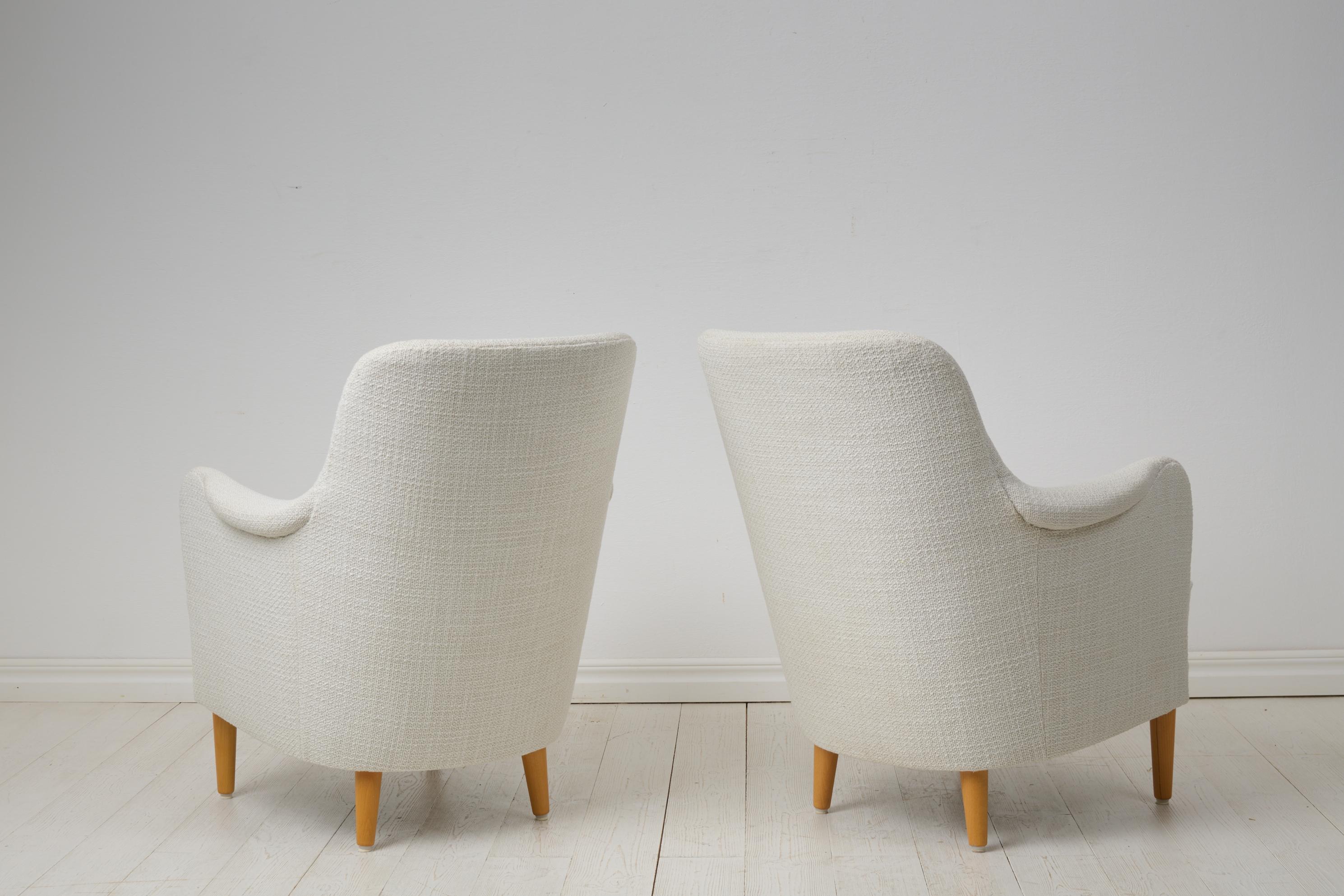 Scandinavian Swedish Modern Carl Malmsten Samsas Poltrone in Bouclé Bianco In condizioni buone in vendita a Kramfors, SE