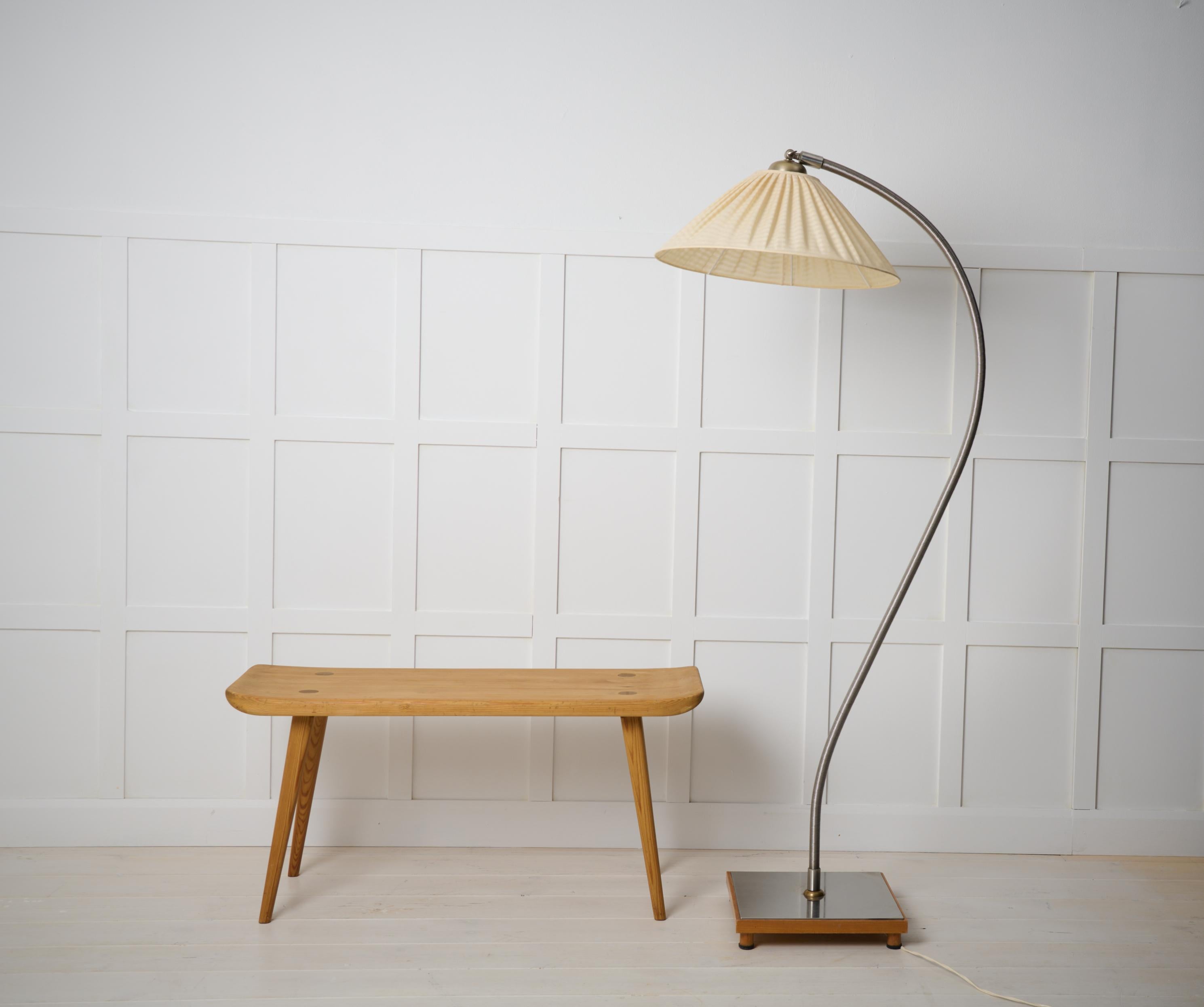 Scandinavian Modern Scandinavian Swedish Modern Floor Lamp, Polished Steel Original Lamp Shade For Sale