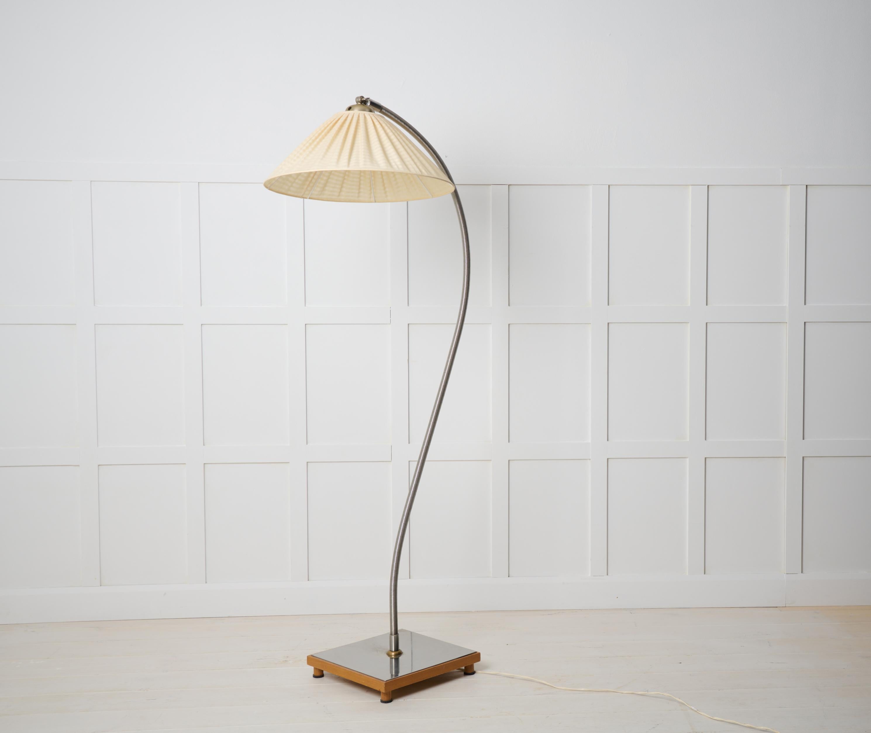 Scandinavian Swedish Modern Floor Lamp, Polished Steel Original Lamp Shade In Good Condition For Sale In Kramfors, SE