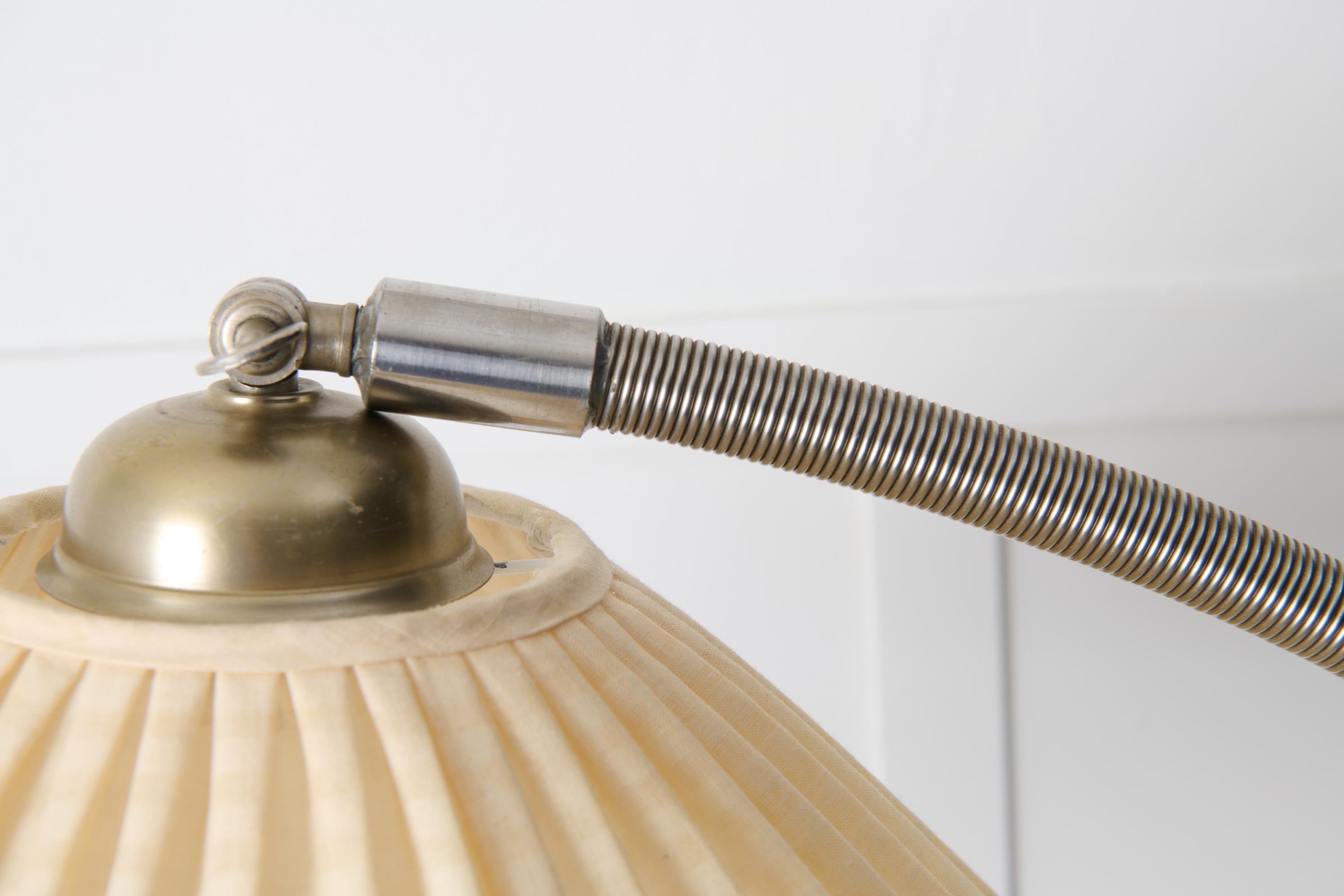 20th Century Scandinavian Swedish Modern Floor Lamp, Polished Steel Original Lamp Shade For Sale