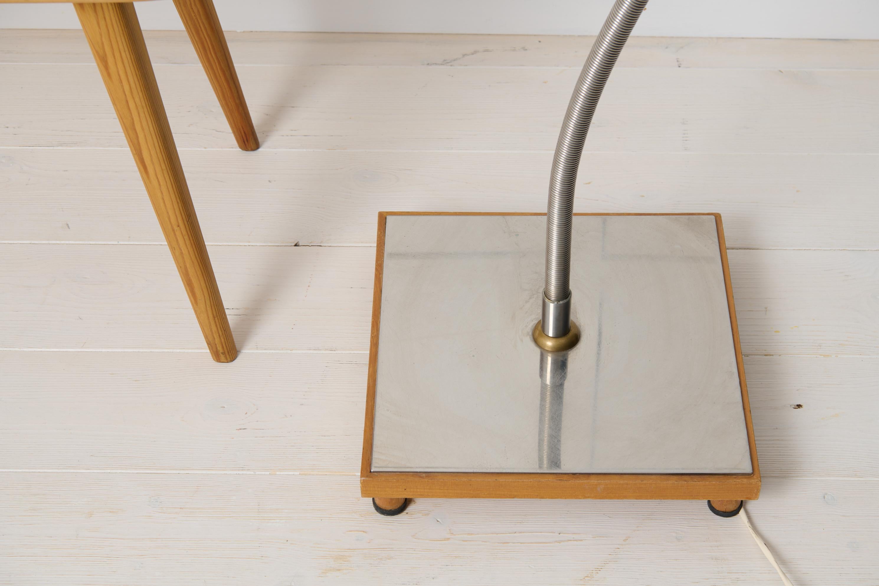 Scandinavian Swedish Modern Floor Lamp, Polished Steel Original Lamp Shade For Sale 2
