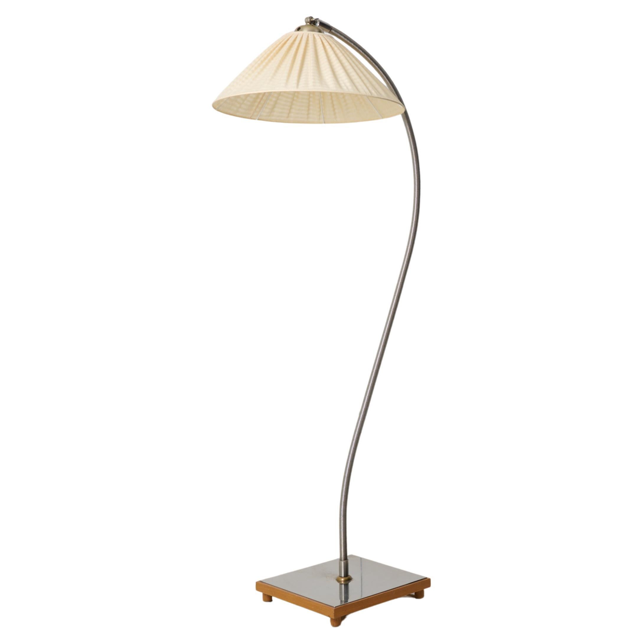 Scandinavian Swedish Modern Floor Lamp, Polished Steel Original Lamp Shade For Sale