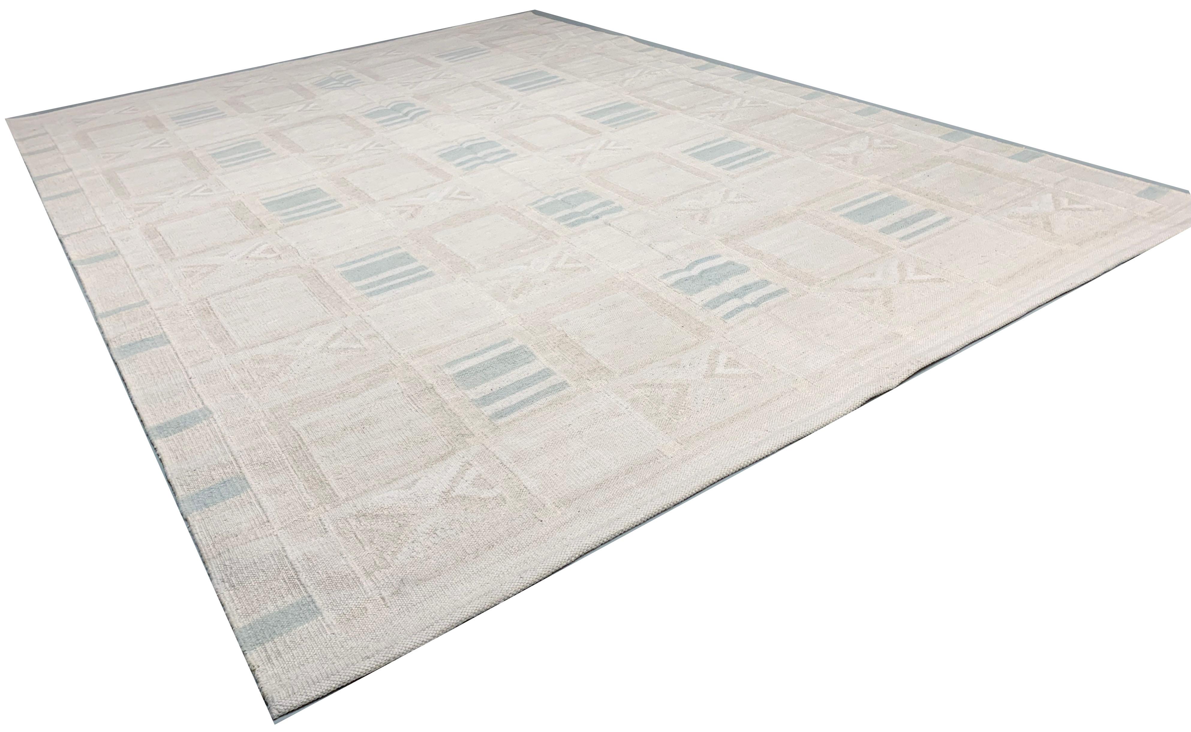 Skandinavischer Flachgewebe-Kollektion Deco-Teppich im skandinavischen schwedischen Stil  11'7 x 14'9 Zoll (Indisch) im Angebot