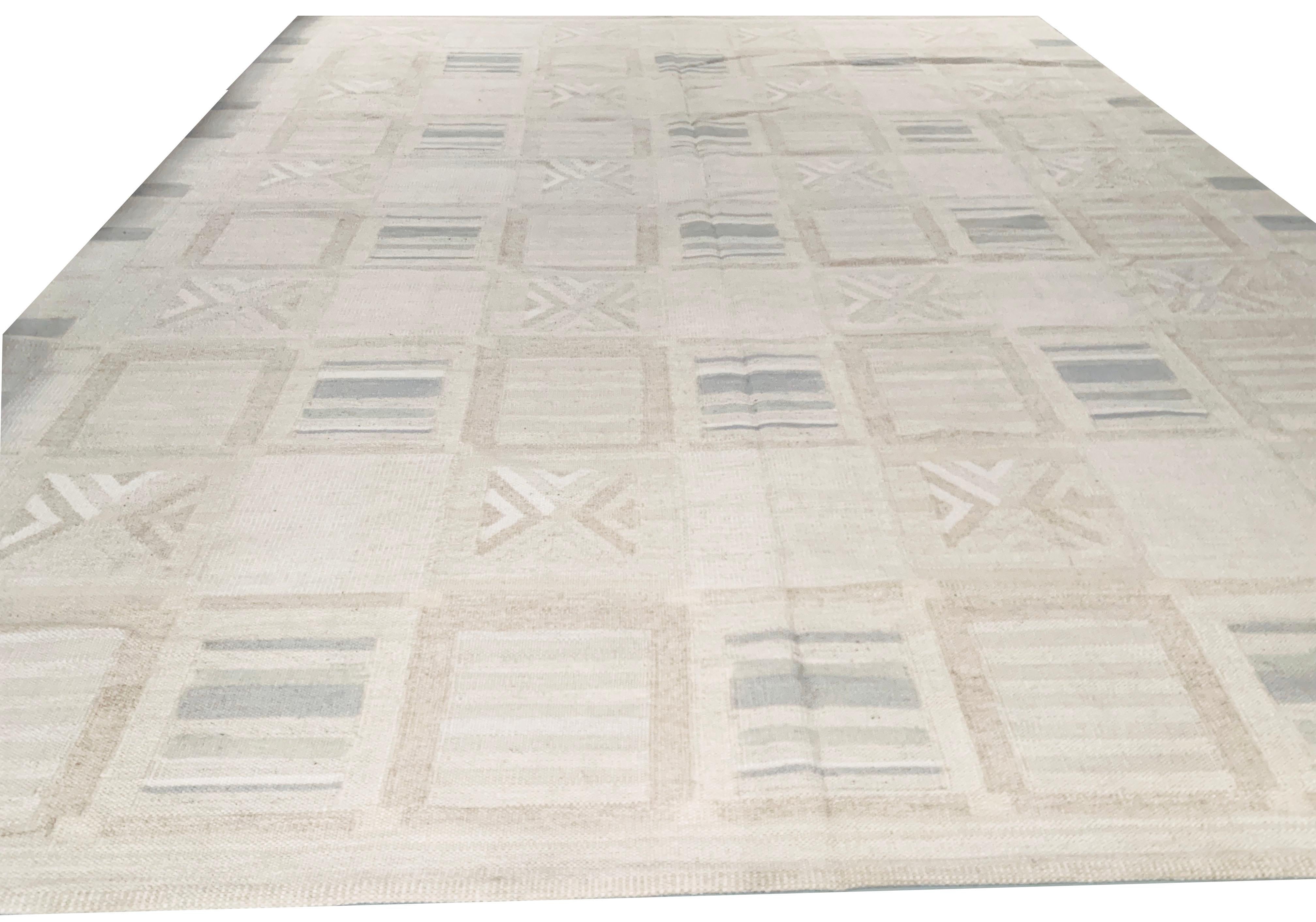 Laine Tapis de collection déco scandinave de style suédois à tissage plat  11'7 x 14'9 en vente