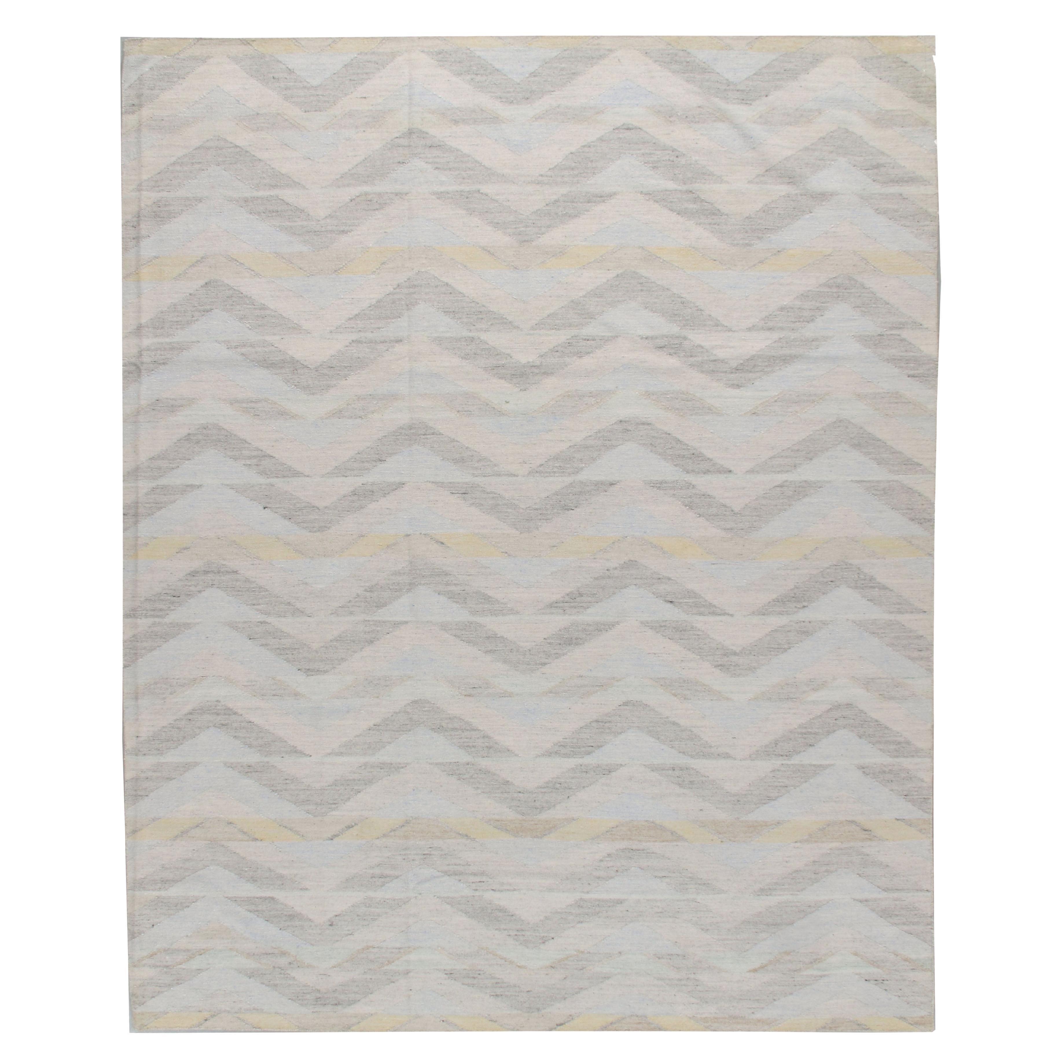 Tappeto Scandinavo Stile Svedese a tessitura piatta Avorio Morbido BluenCollection Deco  8'x10'