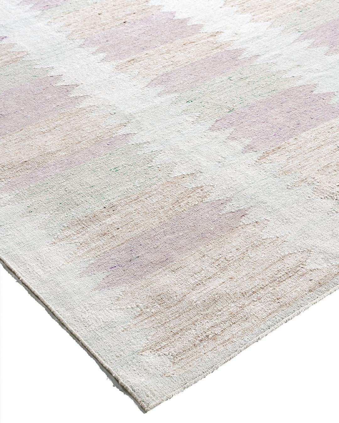 Scandinavian Swedish Style Flatweave  Deco rug, 8' x 10'. Handwoven in India using a combination of wool and viscose this Kilim has been styled on the clean and simple look of Swedish designs to create a rug that has a simplicity and boldness that