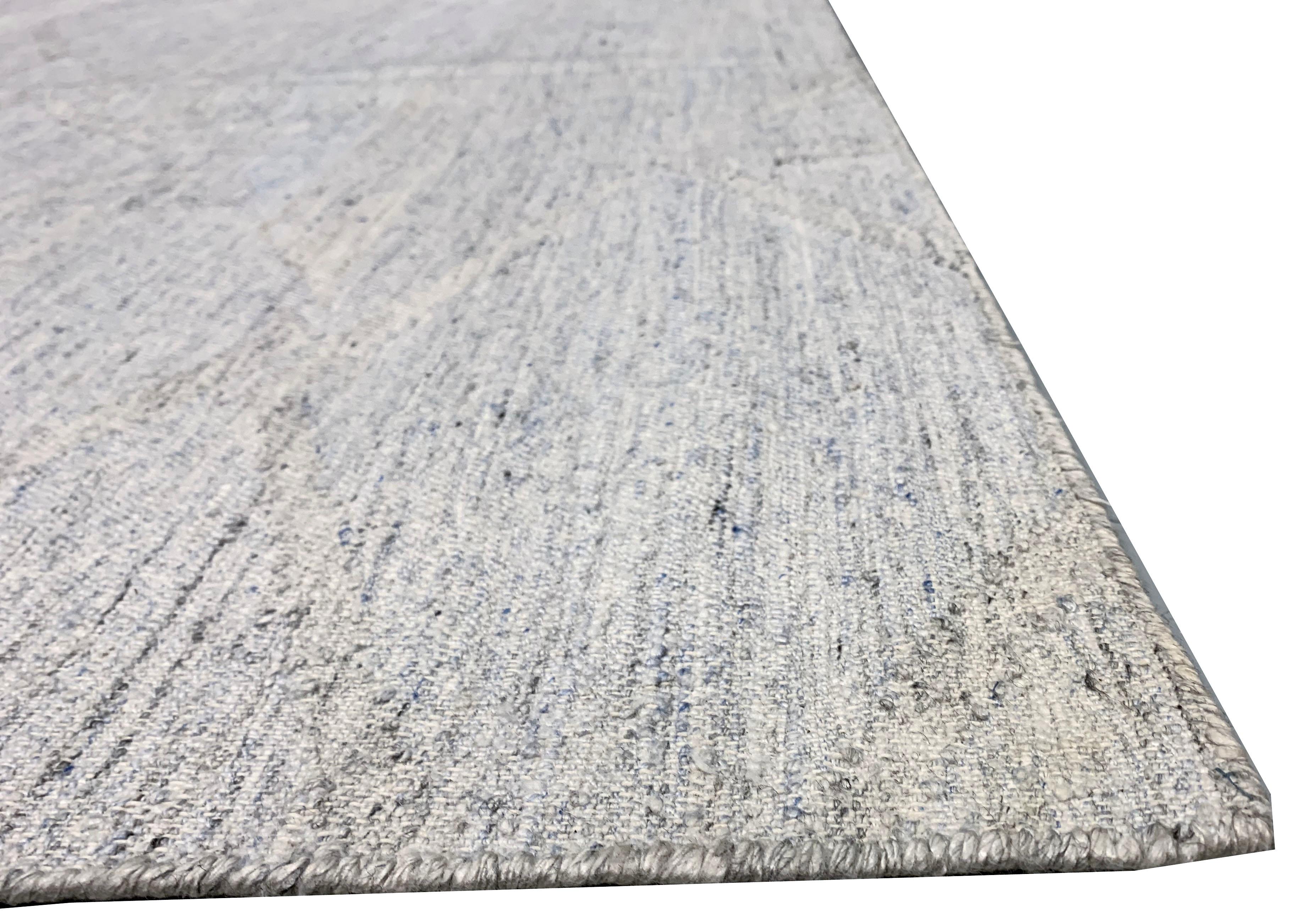 Annodato a mano Tappeto Scandinavo Stile Svedese a Trama Piatta Deco Avorio Grigio Blu 10'1 x 13'6 in vendita