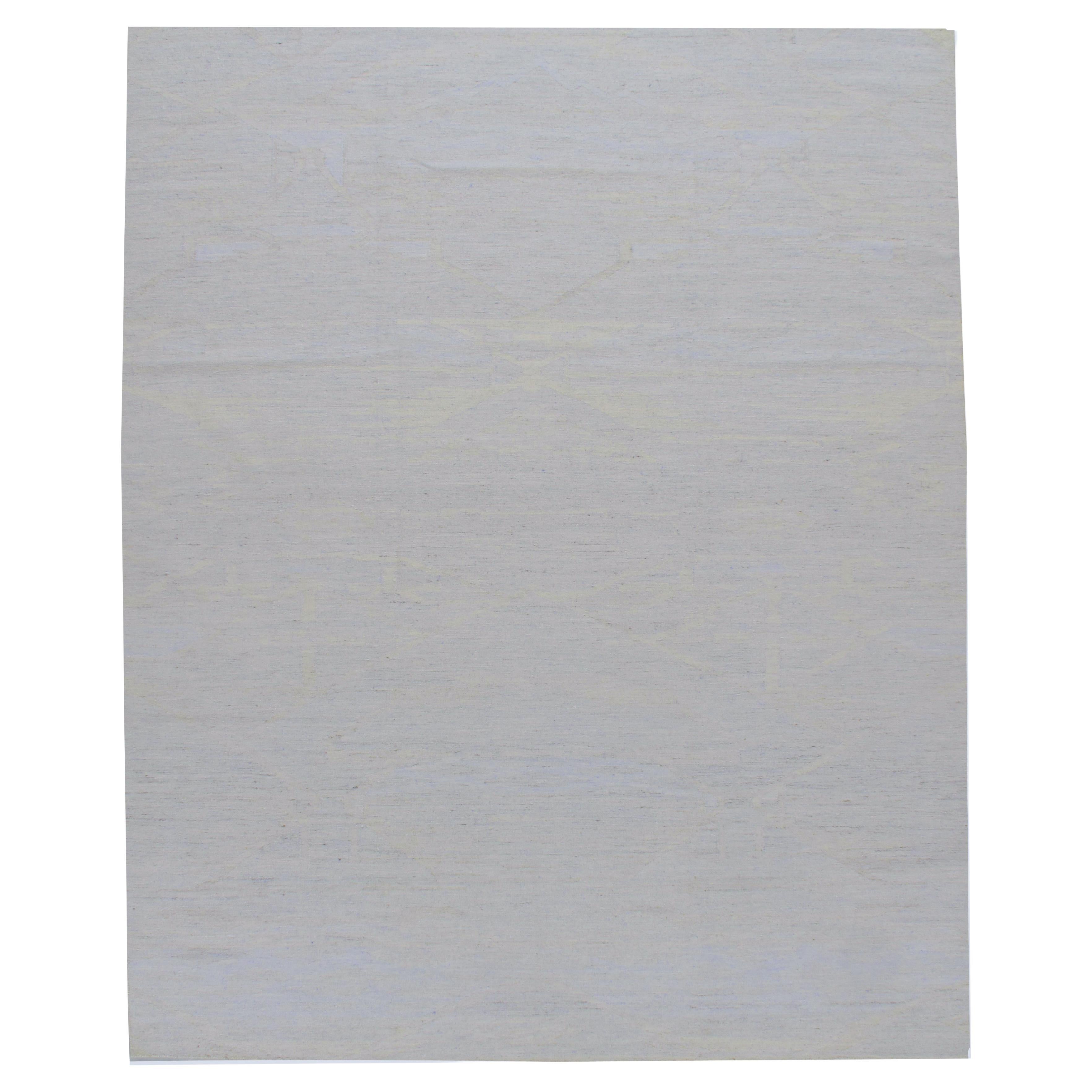 Tappeto Scandinavo Stile Svedese a Trama Piatta Deco Avorio Grigio Blu 10'1 x 13'6 in vendita