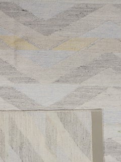 Scandinavian Swedish Style Flatweave Ivory Soft Blue Collection Deco Rug 8'x10'
